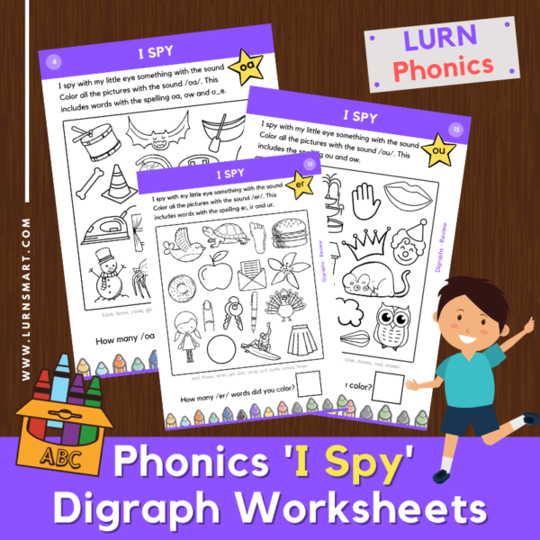 Phonics I Spy Digraph Worksheets for Kids