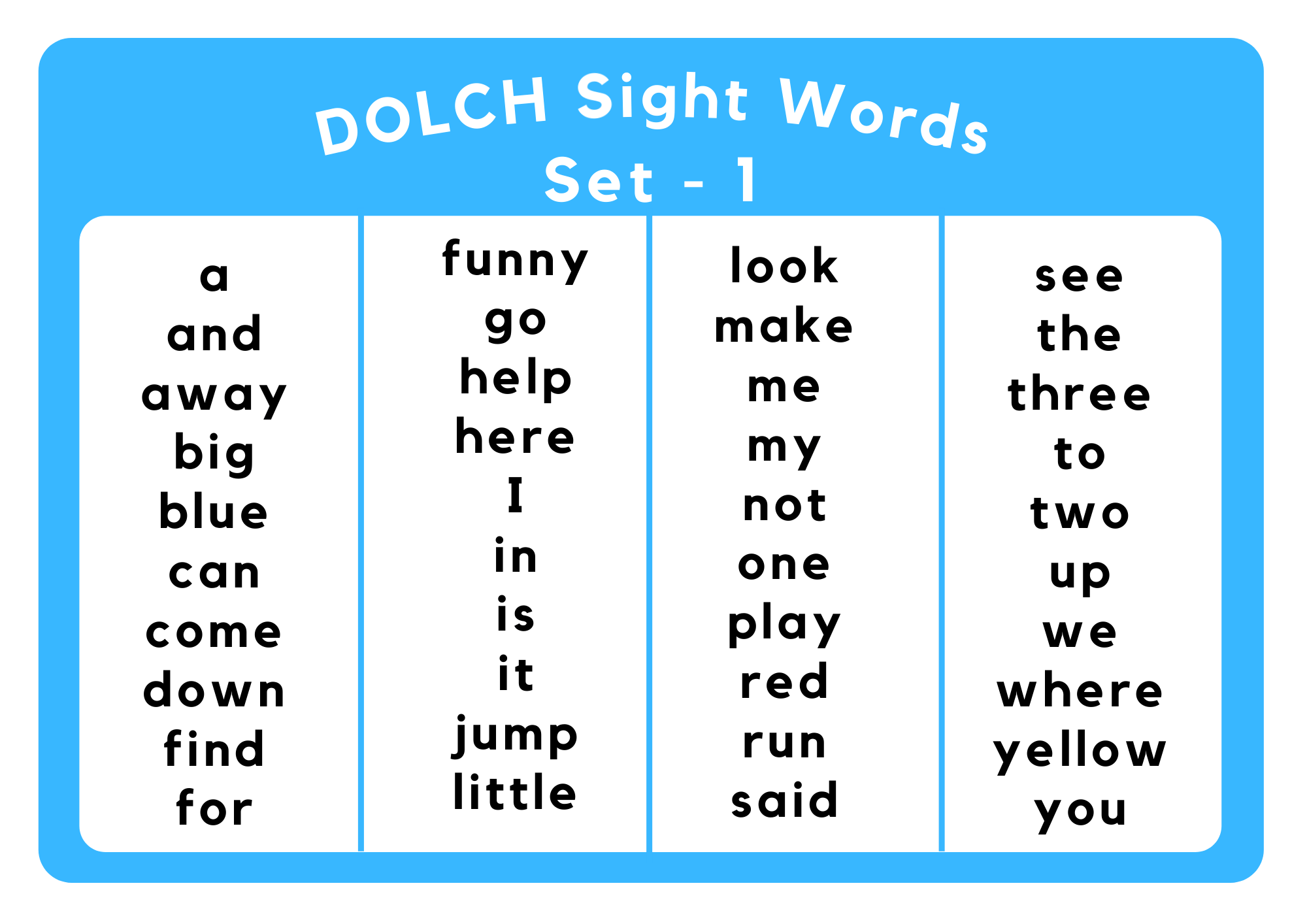 kindergarten dolch sight word list assessment