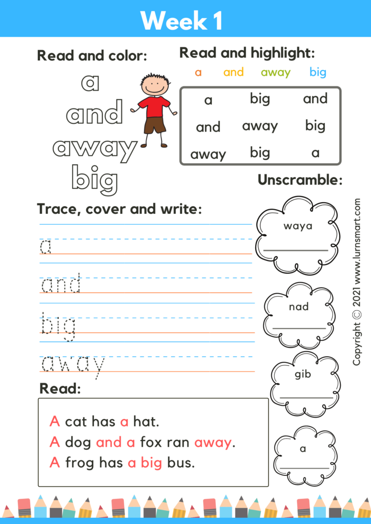 kindergarten dolch sight words worksheets