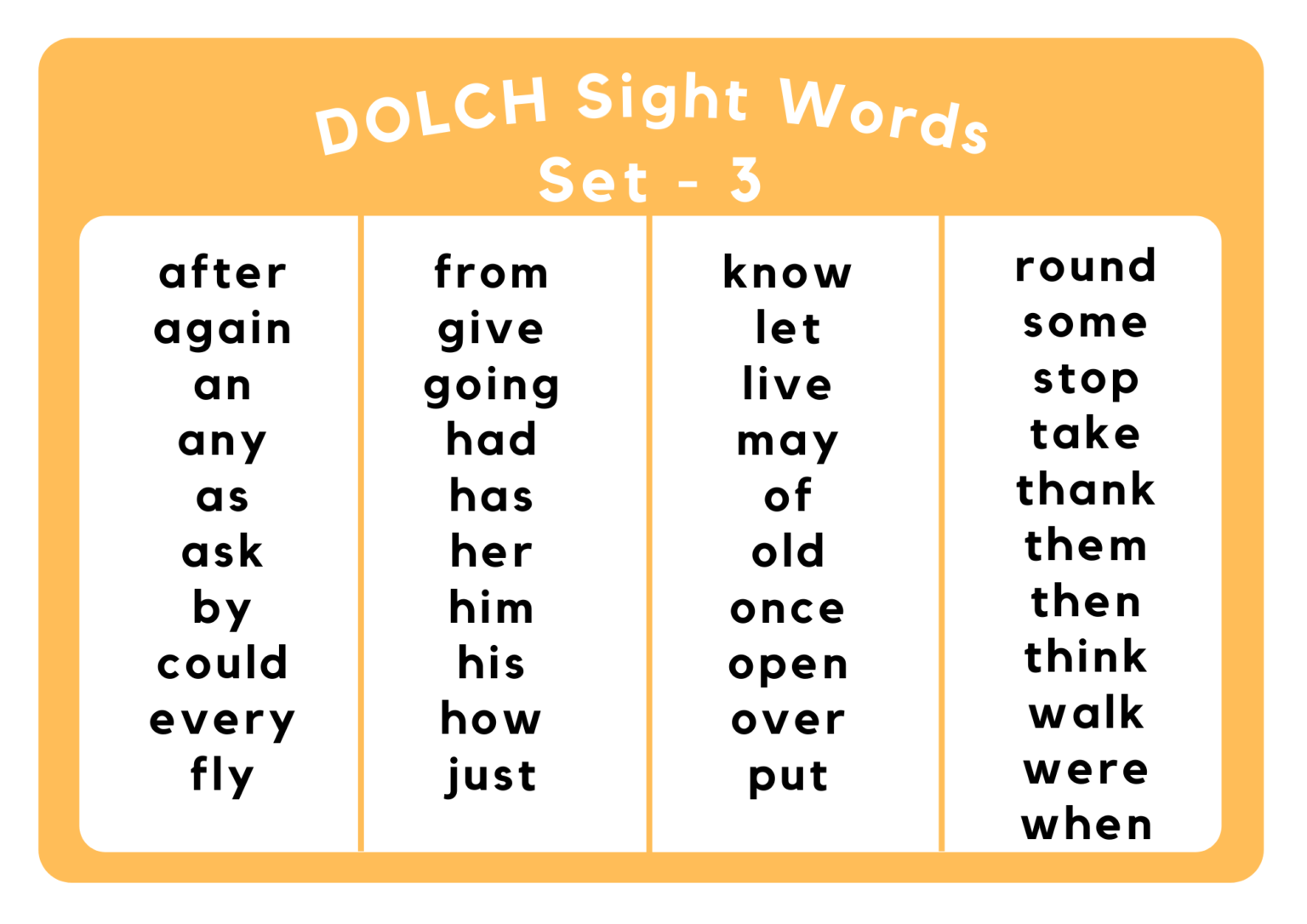 fry and dolch sight words
