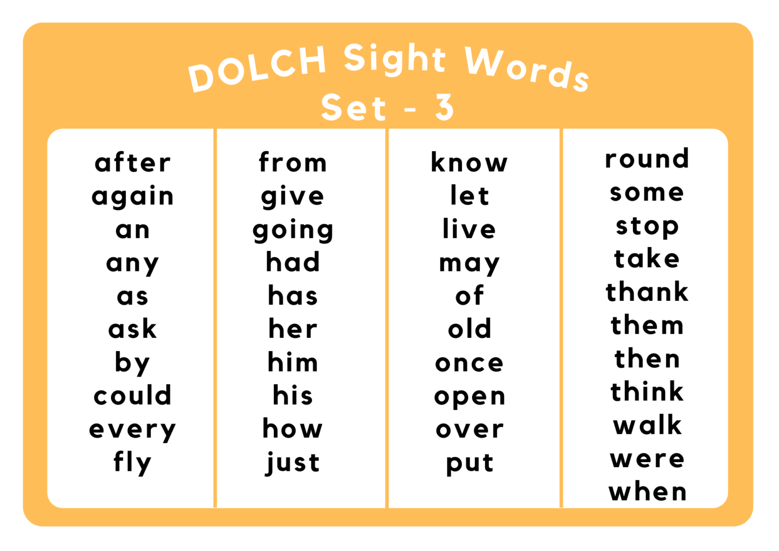 Kids Sight Words Worksheets pdf Dolch Sight Words Level 3