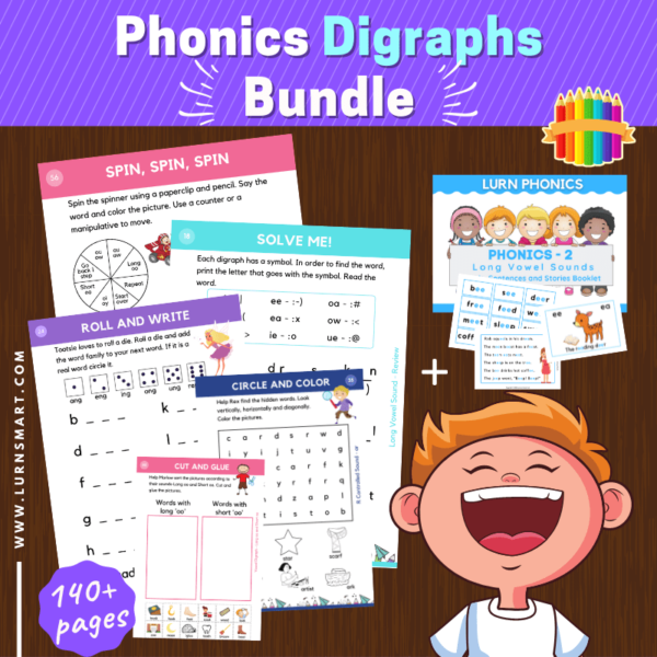 Phonics Digraph Worksheets Bundle for Kids (pdf) - Level 2 | LurnSmart