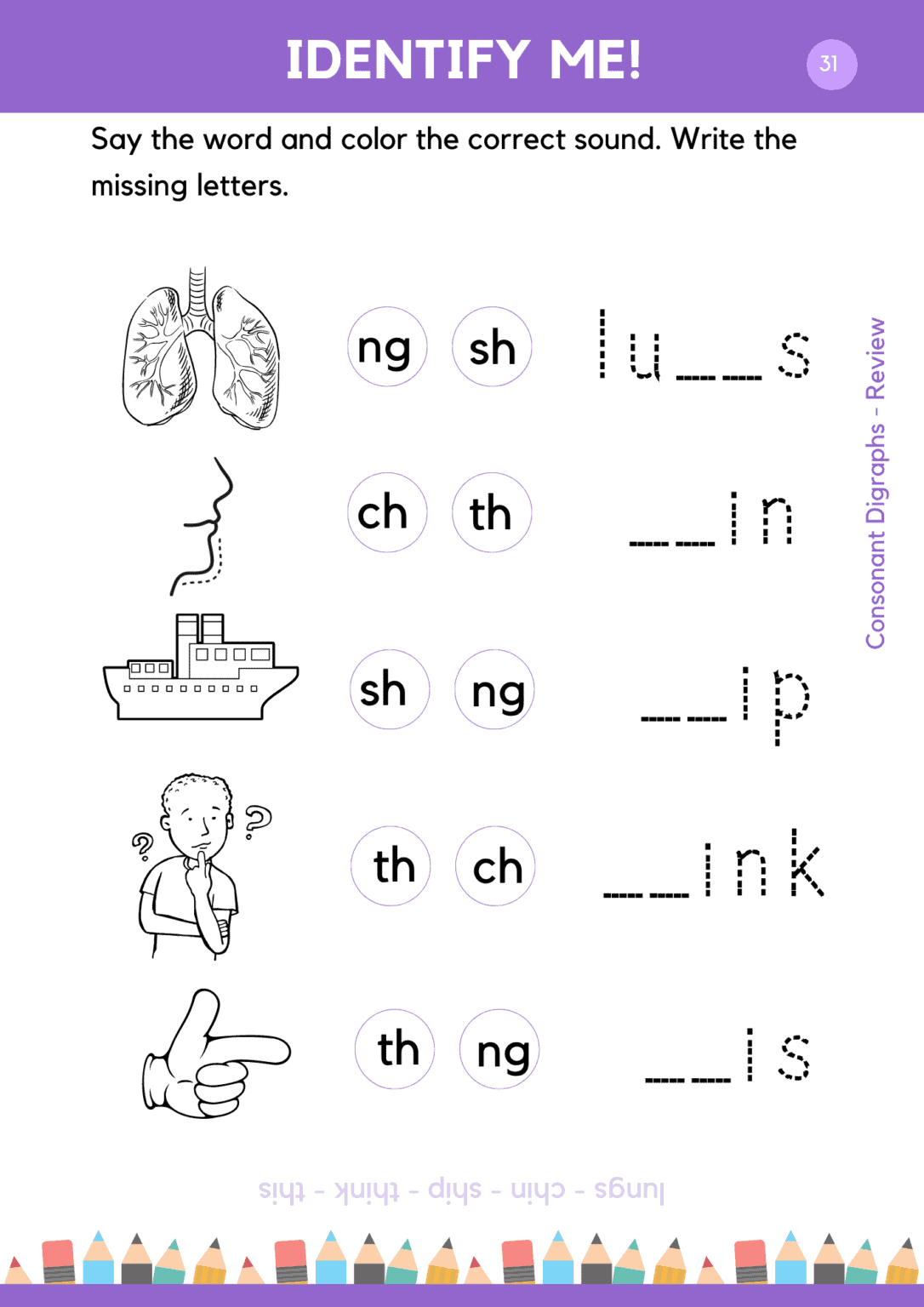 Phonics Consonant Digraphs Words Worksheets pdf Level 2