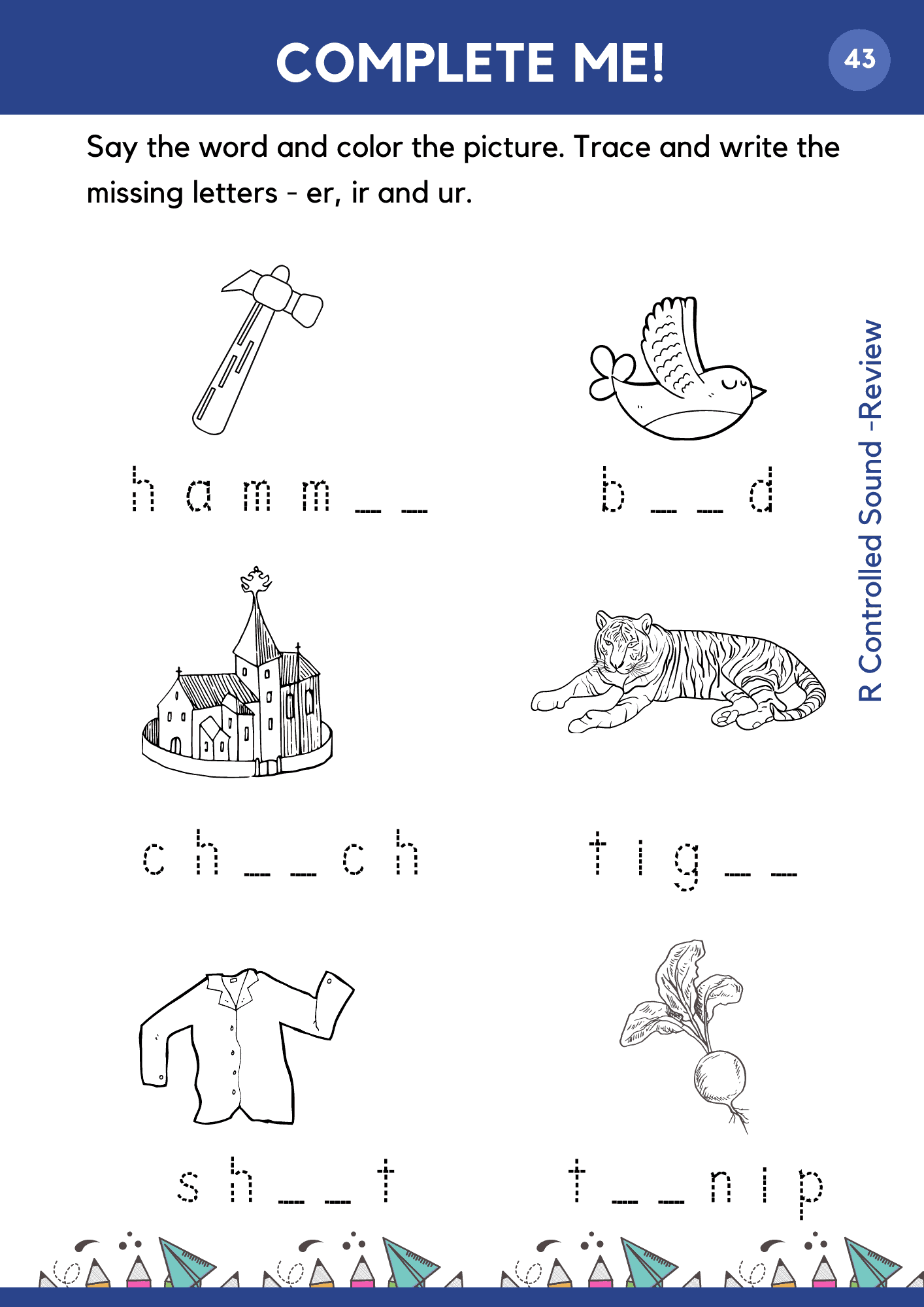 Phonics Digraphs- R Controlled Sounds Worksheets (pdf) - Level 2